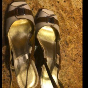 Leather Tahari Tan and Brown Sling Back Shoes